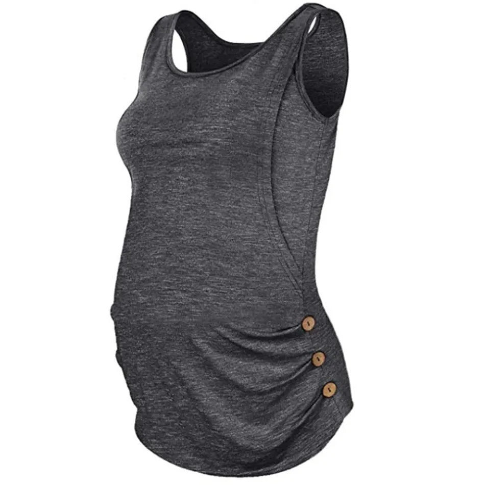 Sleeveless Solid Color Round Neck Button Vest Pregnant Women Breastfeeding Top