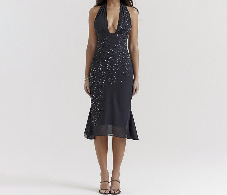Deep V-neck Fashionable Sequins Sheath Dress