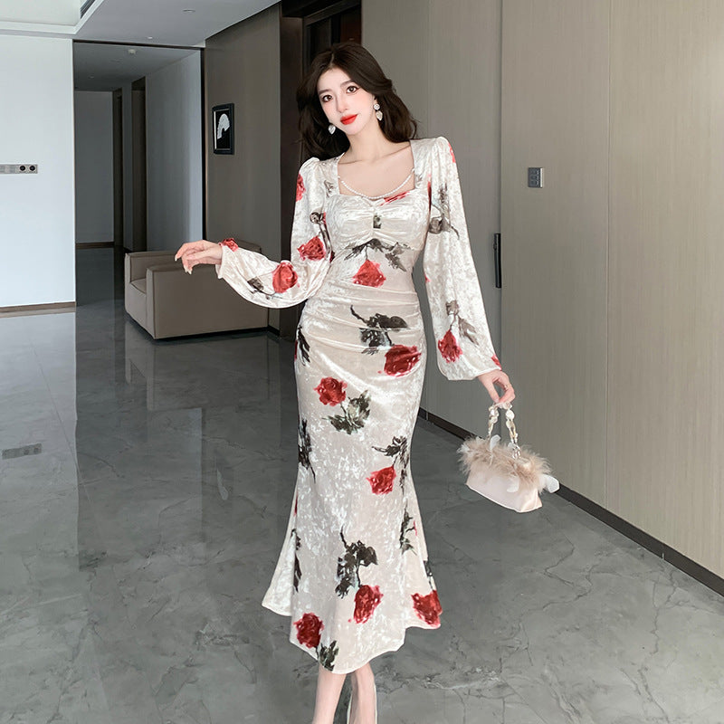 Square Collar Velvet Retro Hot Girl Dress