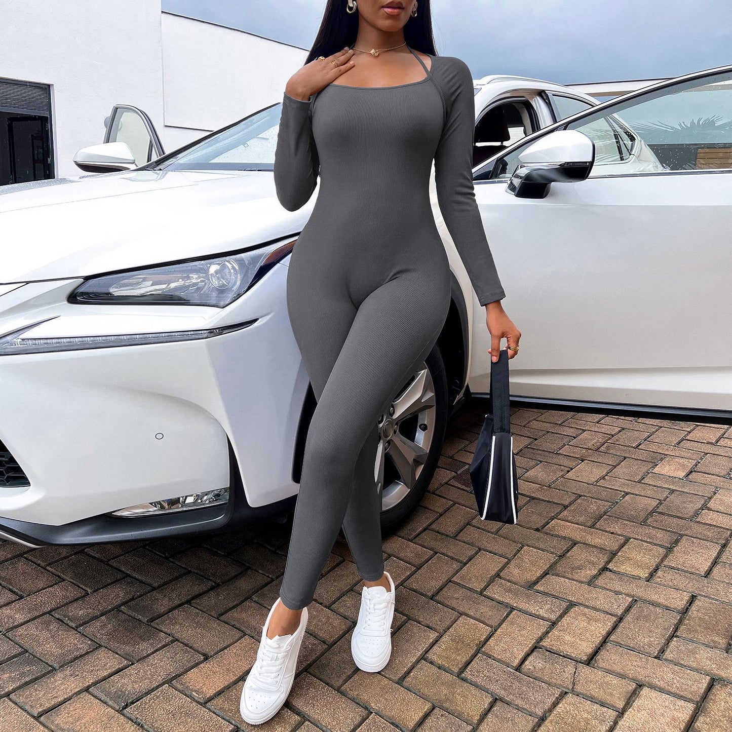 Women's All-match Round Neck Jumpsuit With Lanyard