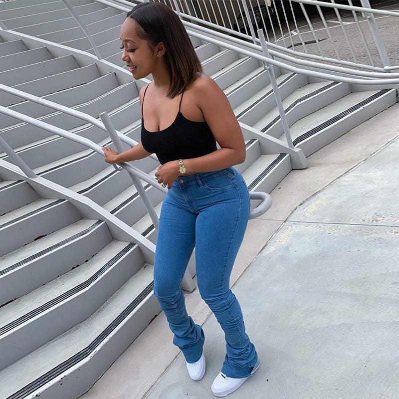 Versatile casual jeans stack pants