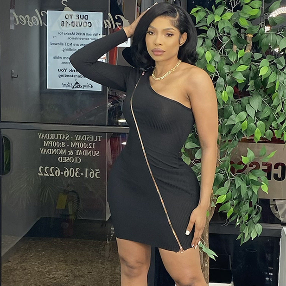 Thread Irregular Single Sleeve Dress