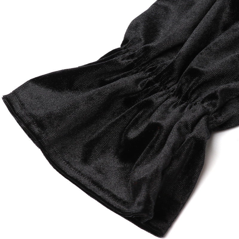 Nipped Waist Suede Flare Sleeve Wrap Hepburn Dress