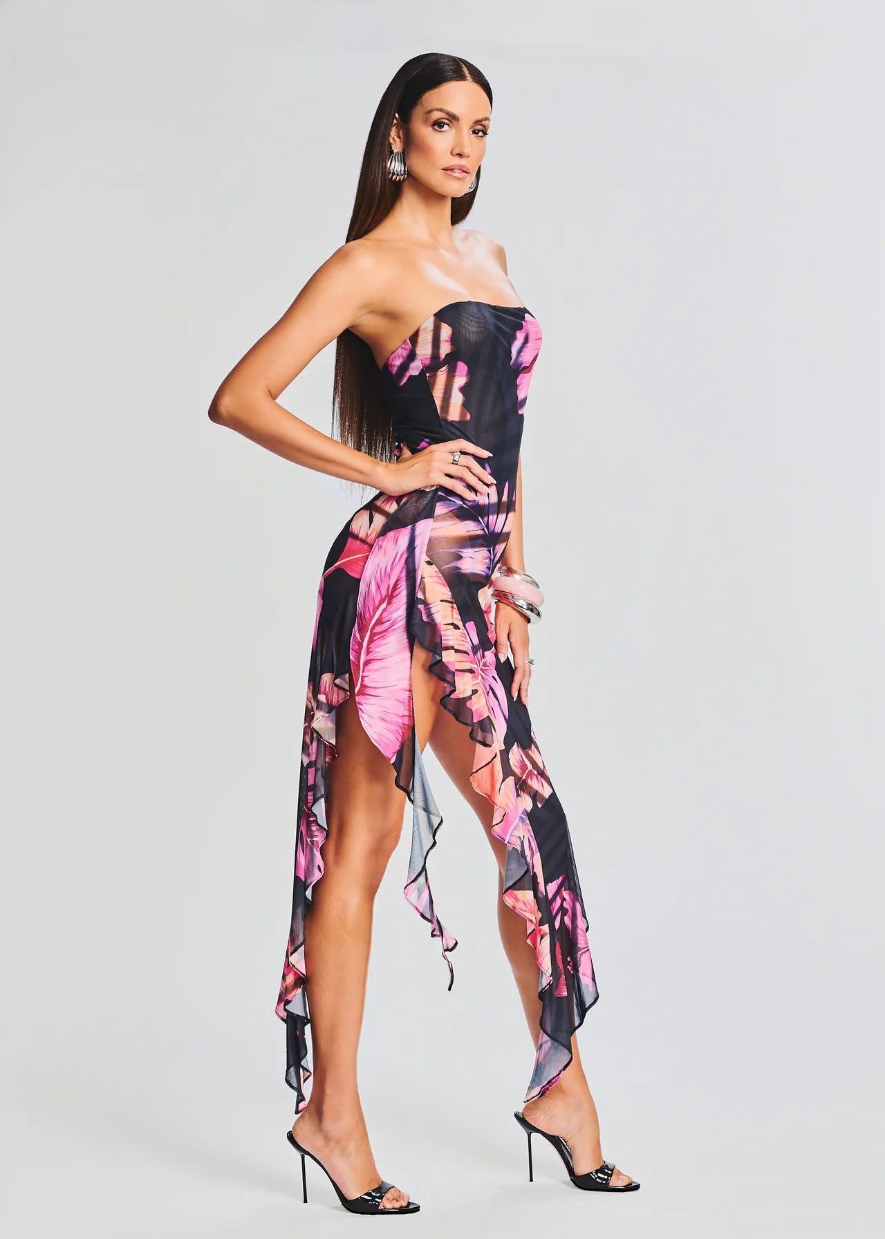 Slim Fit Slimming Dress Printed Backless Sexy Irregular Tube Top Short Skirt