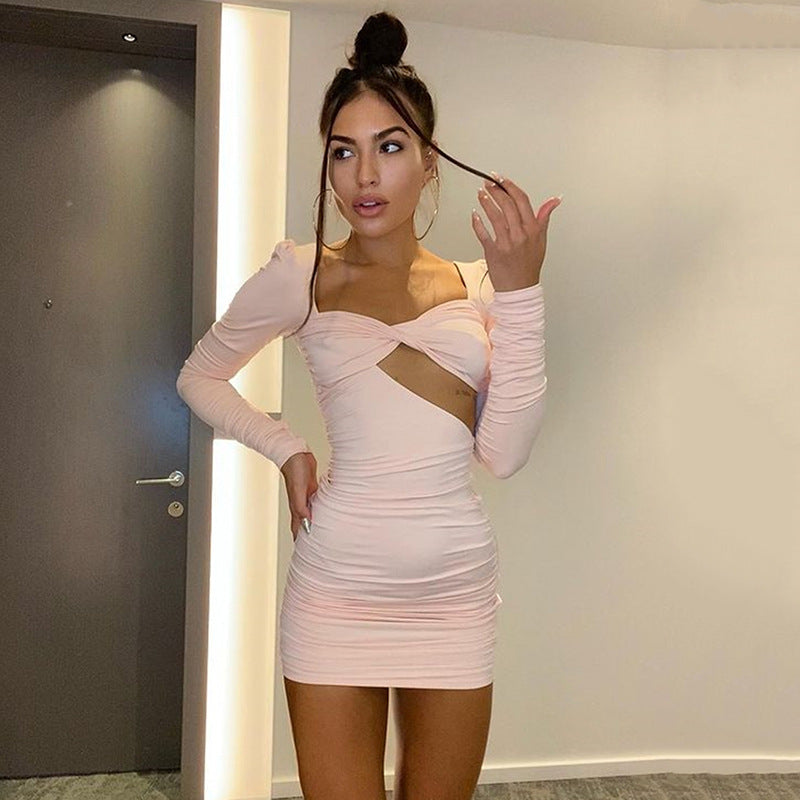 Temperament Show Chest Hollow Back Short Dress