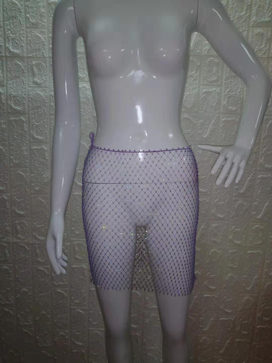 Women's Mesh Solid Diamond Skirt