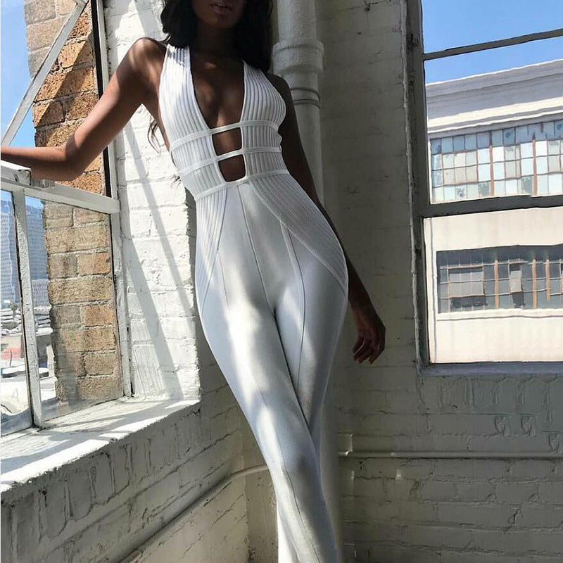 Halter V-neck straps with missing back jumpsuit