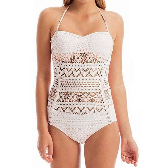 Sexy cutout tube top knitted swimsuit