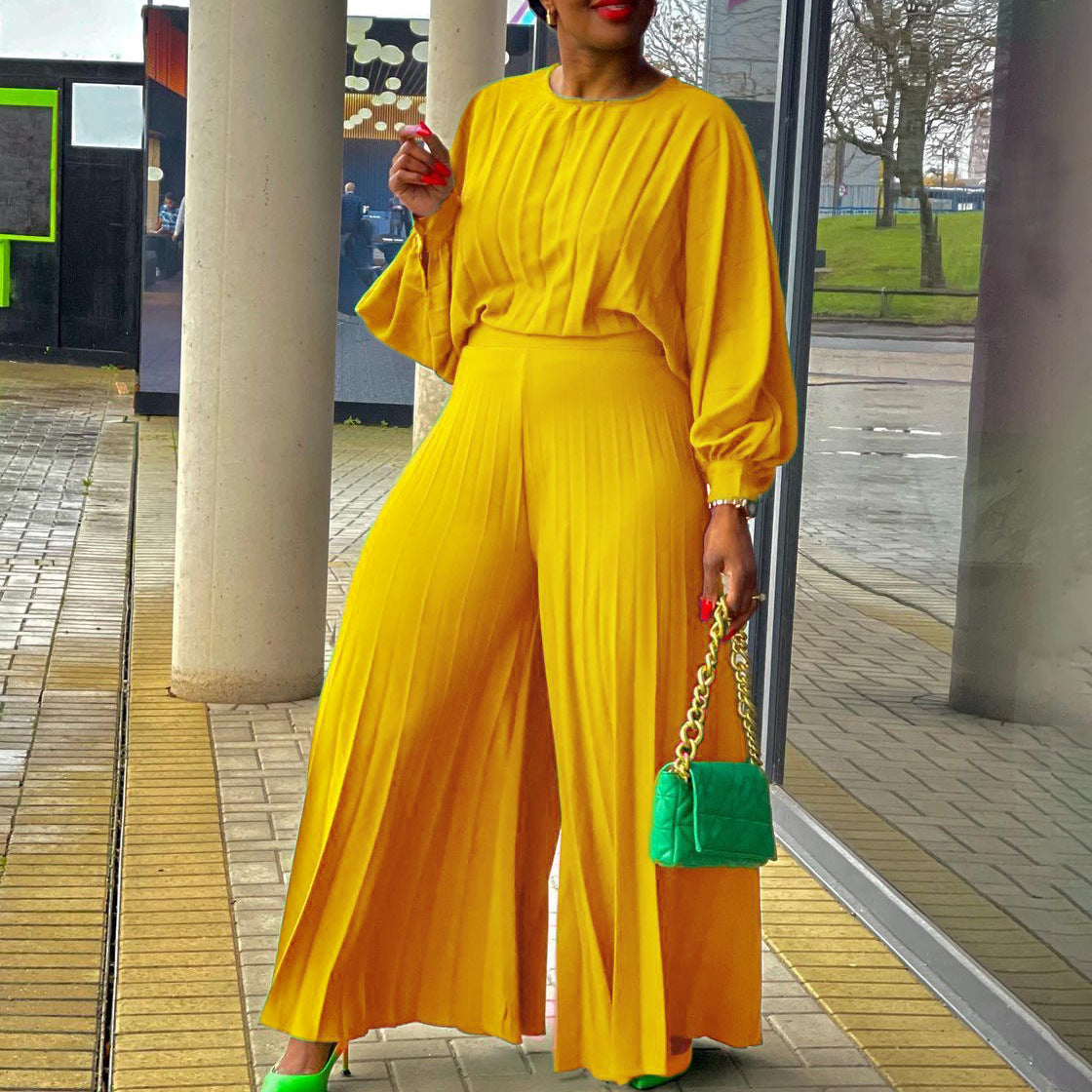 Women's Loose Casual V-neck Batwing Sleeve Pleated Dress