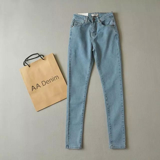 High waist stretch jeans slim slim elastic denim cotton feet trousers pencil pants