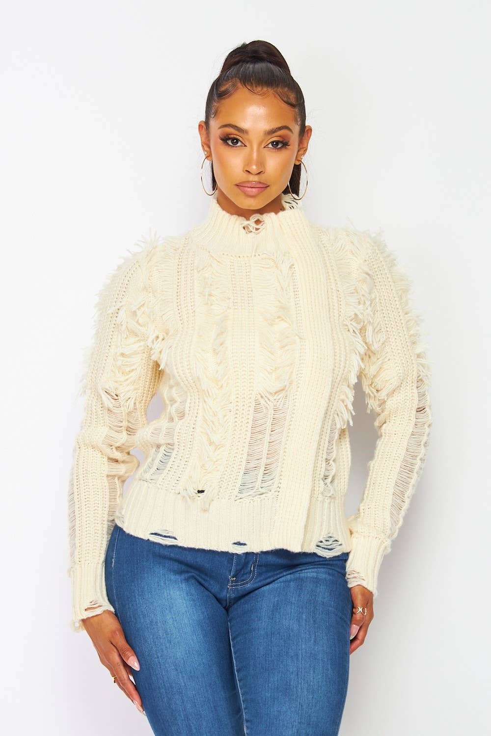 Honey Dearest Shaggy Distressed Moto Sweater