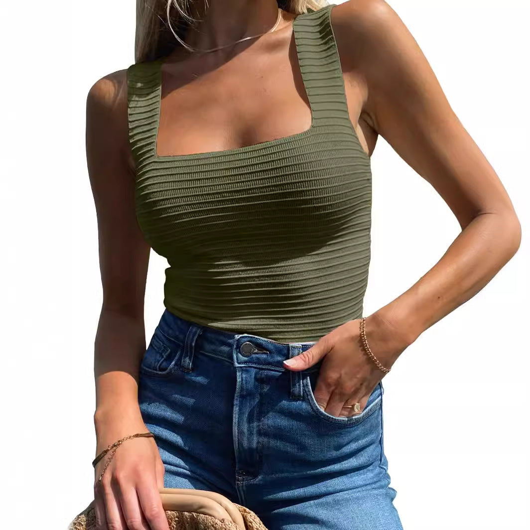 Square Collar Slim-fitting Suspenders Vest Backless Hot Girl Knitted Sleeveless