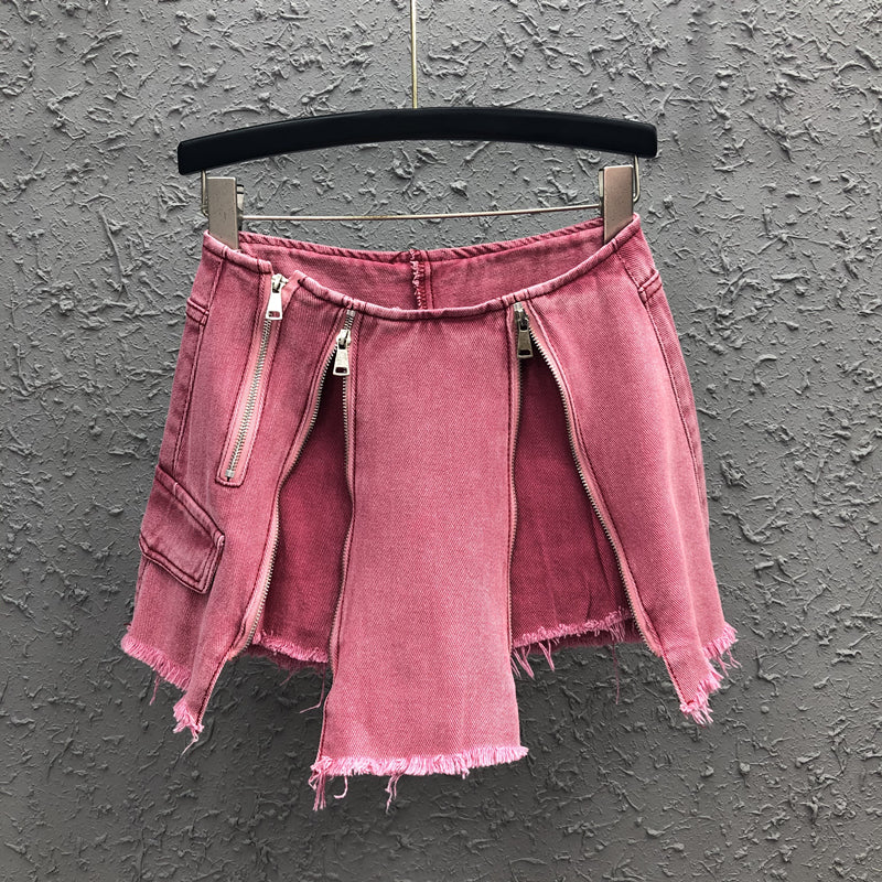 Women's Anti-fading Zipper Patch Denim Skirt