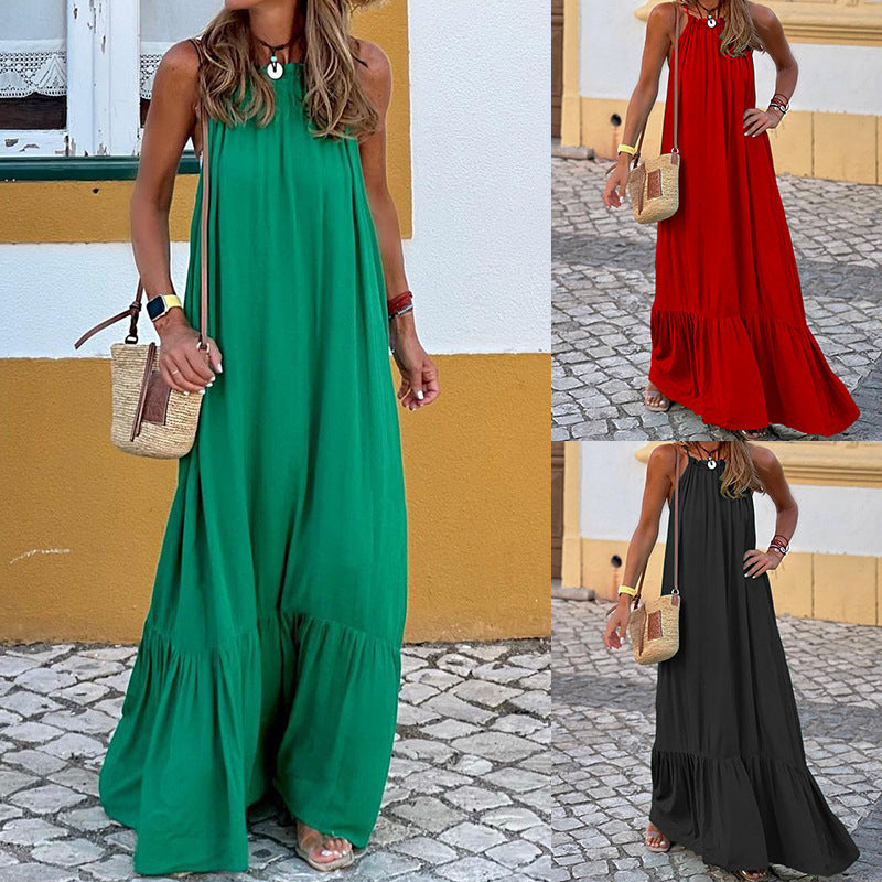 Women's Fashion Solid Color Sleeveless Halter Dress