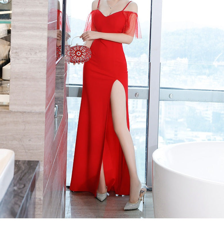Deep V-neck Low Cut Mop Slim-fit Evening Dress