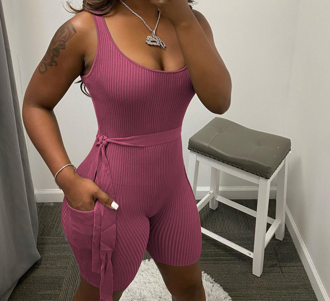 Dames Effen Kleur Pit Strip Strakke Jumpsuit Met Korte Mouwen