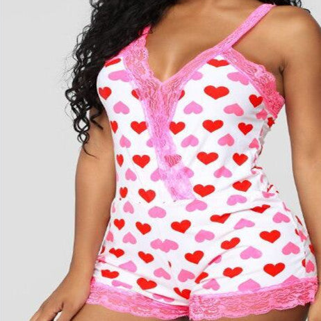Female With Hearts Suspender Underwear Jumpsuit