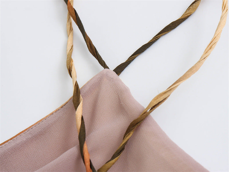 Fashion Casual Cotton And Linen Tie-dye Hanging Collar Dress