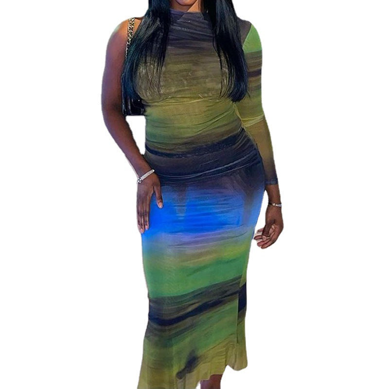 Long Sleeve Printed Medium Length Pencil Skirt