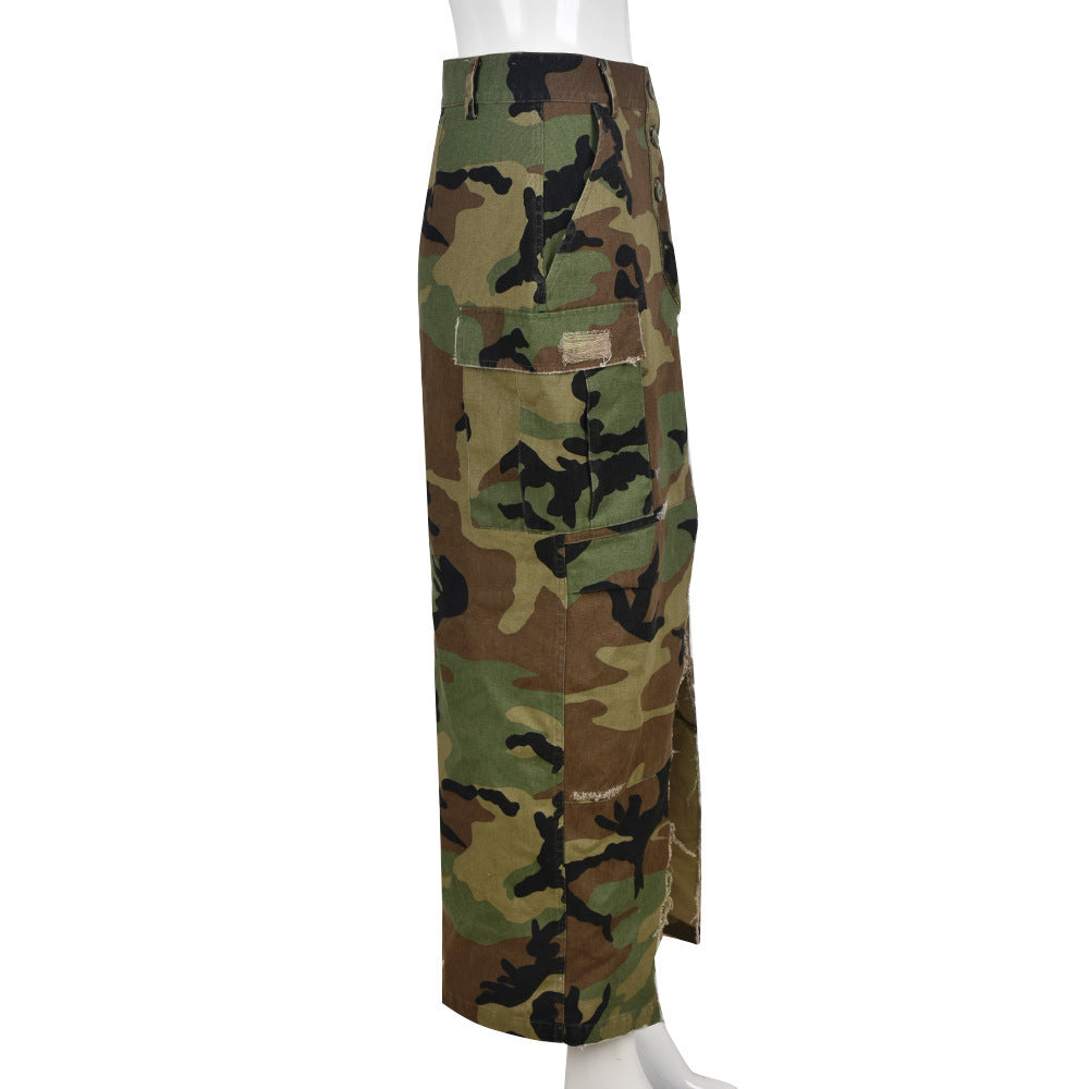 Women's Fashion Personalized Camouflage Washed Skirt