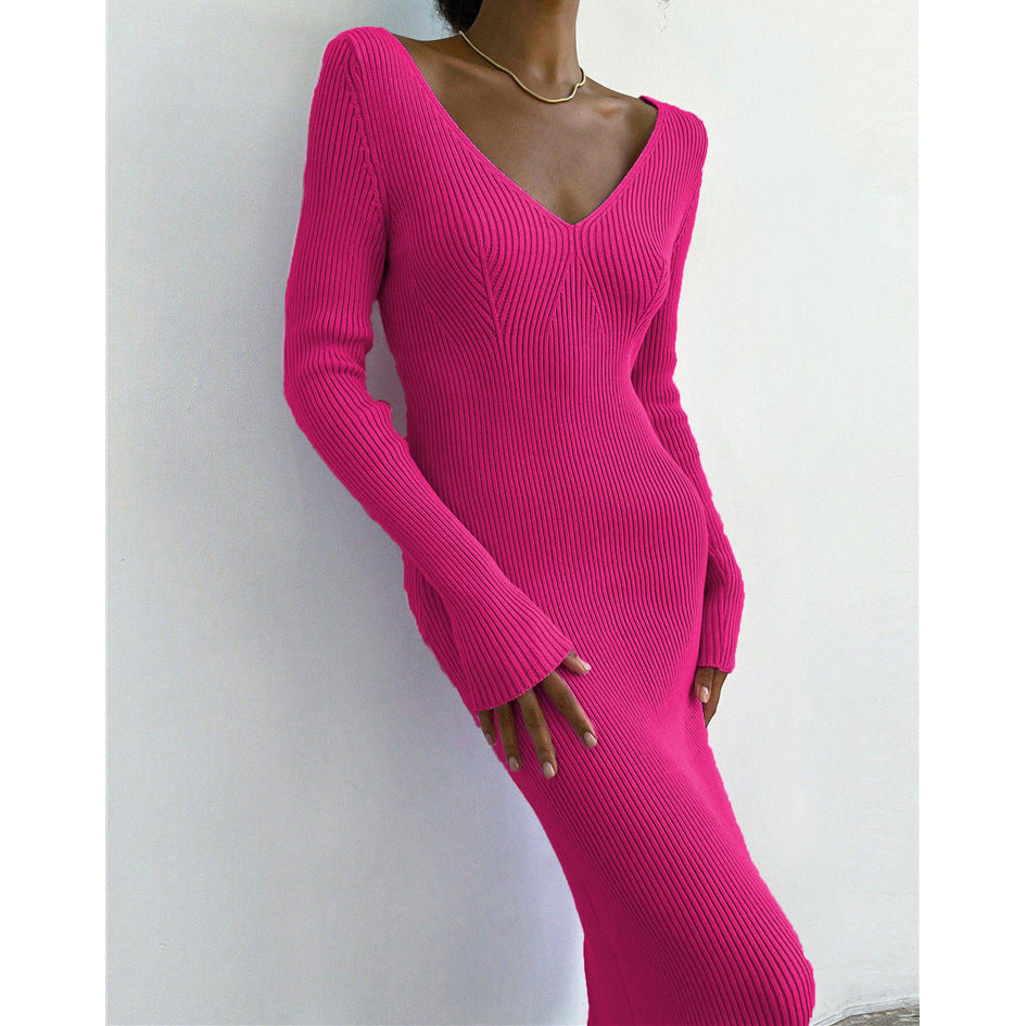 Long-sleeved Knitted Women's Long Skirt Pit Strip Dress