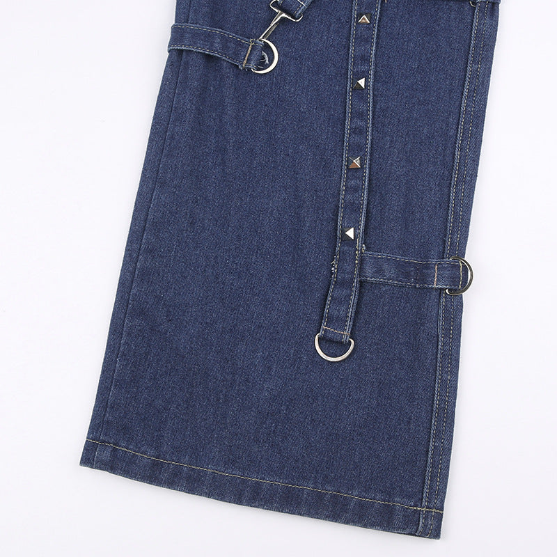 Buckle Design Loose Drape Floor Mop Pants