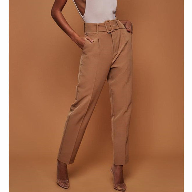 Women Straight Pants Lady Business Belt Women's Suit Pants