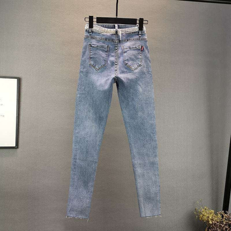 Fashion Stretch Thin Jeans With Hot Rhinestones