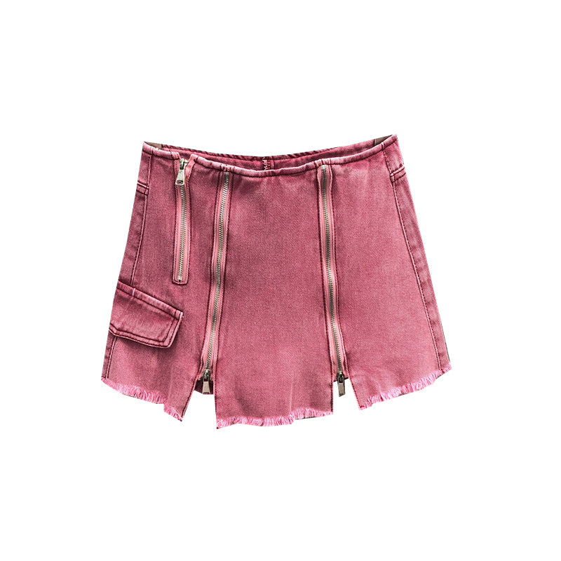 Women's Anti-fading Zipper Patch Denim Skirt