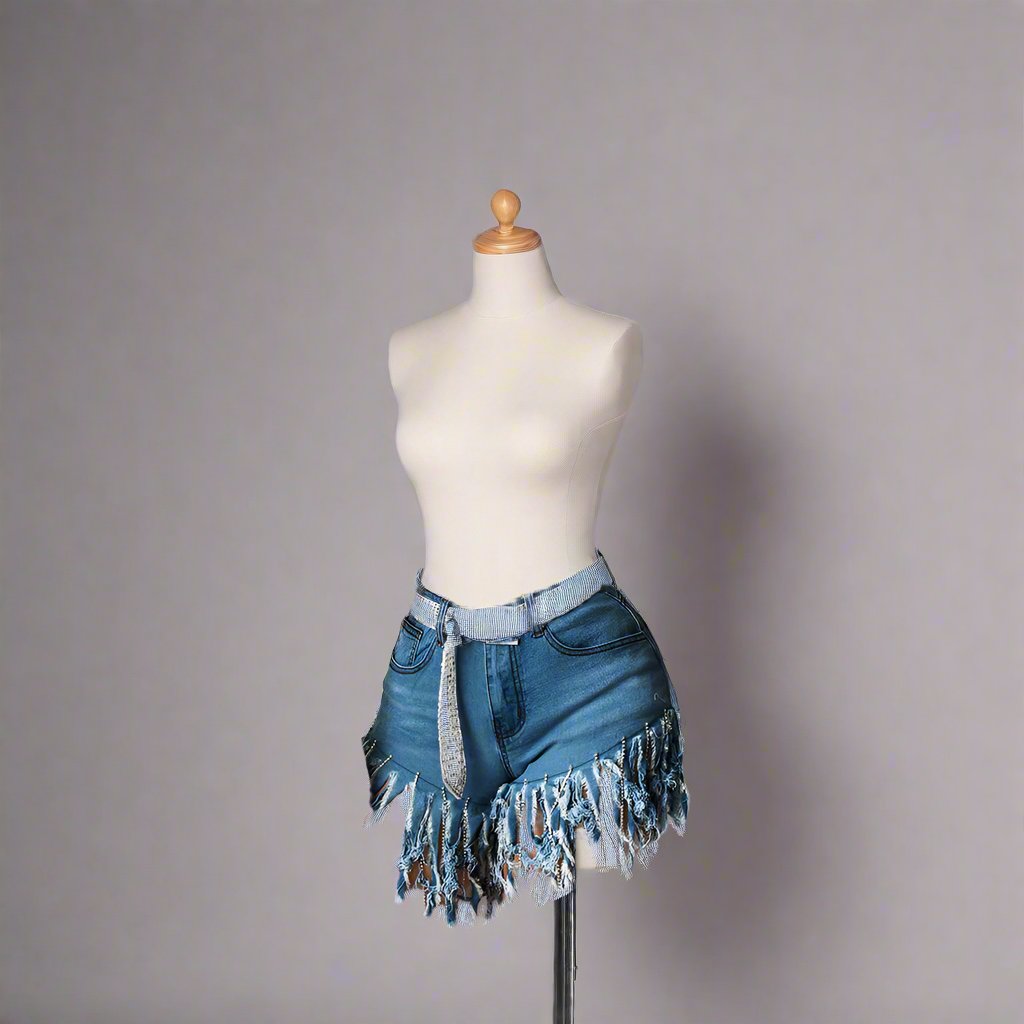 Fringed denim shorts