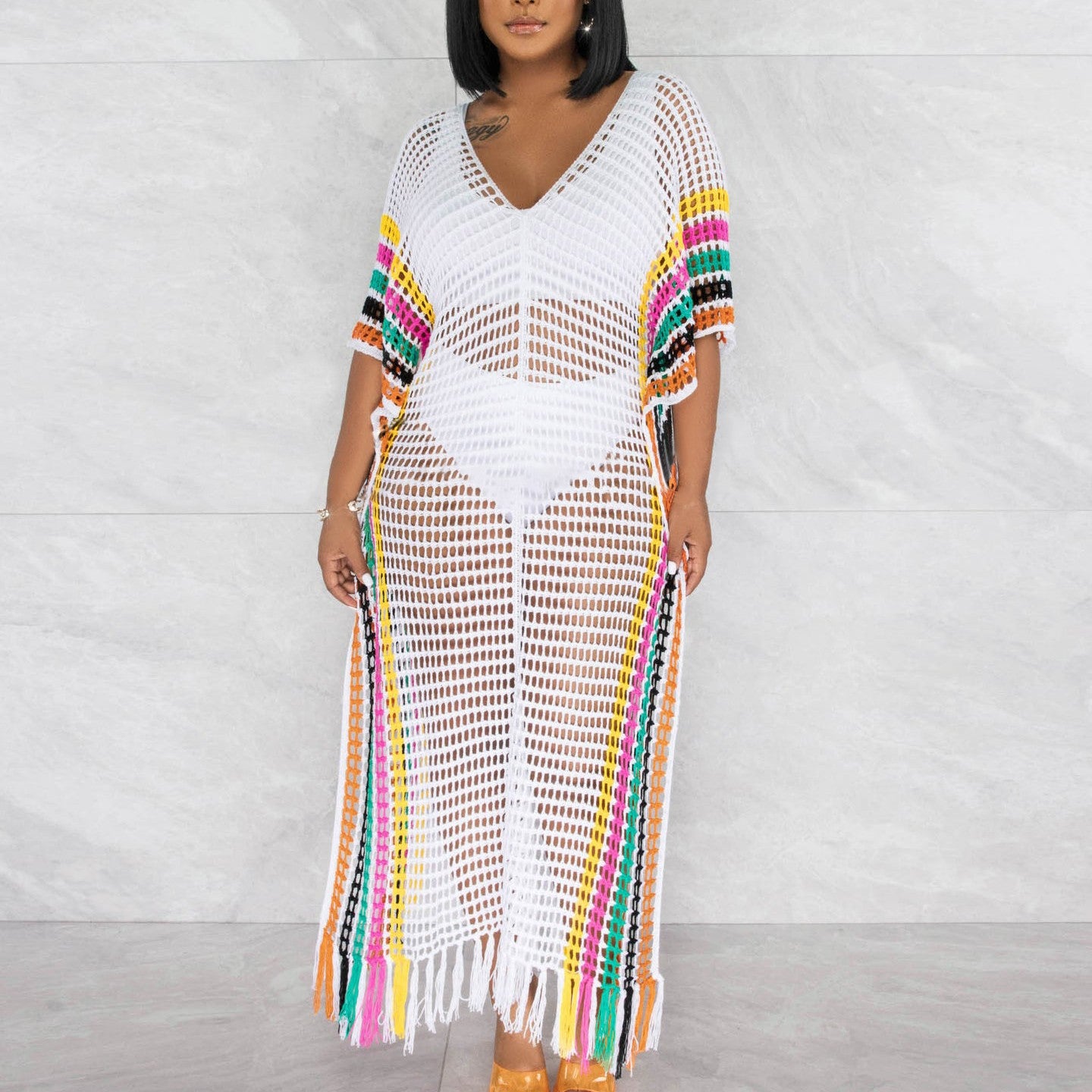 Hand Crochet Knitted Tassel Color Matching Beach Skirt