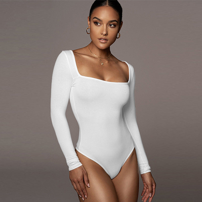 Velvet Padded Bottoming Shirt Women's Tight Long Sleeve Square-neck Jumpsuit