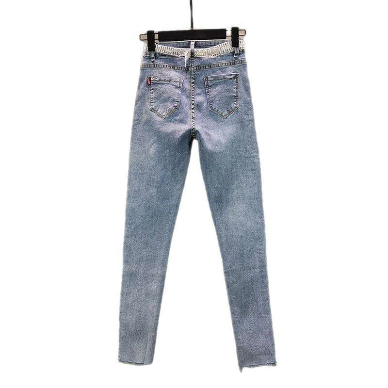 Fashion Stretch Thin Jeans With Hot Rhinestones
