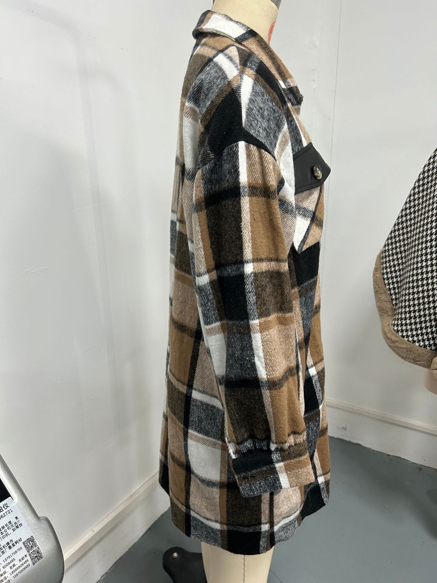 Casual Plaid Printed Pocket Long Jacket