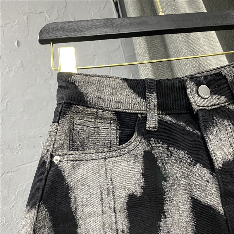 Women's High Waist Denim Skirt With Frayed Edges