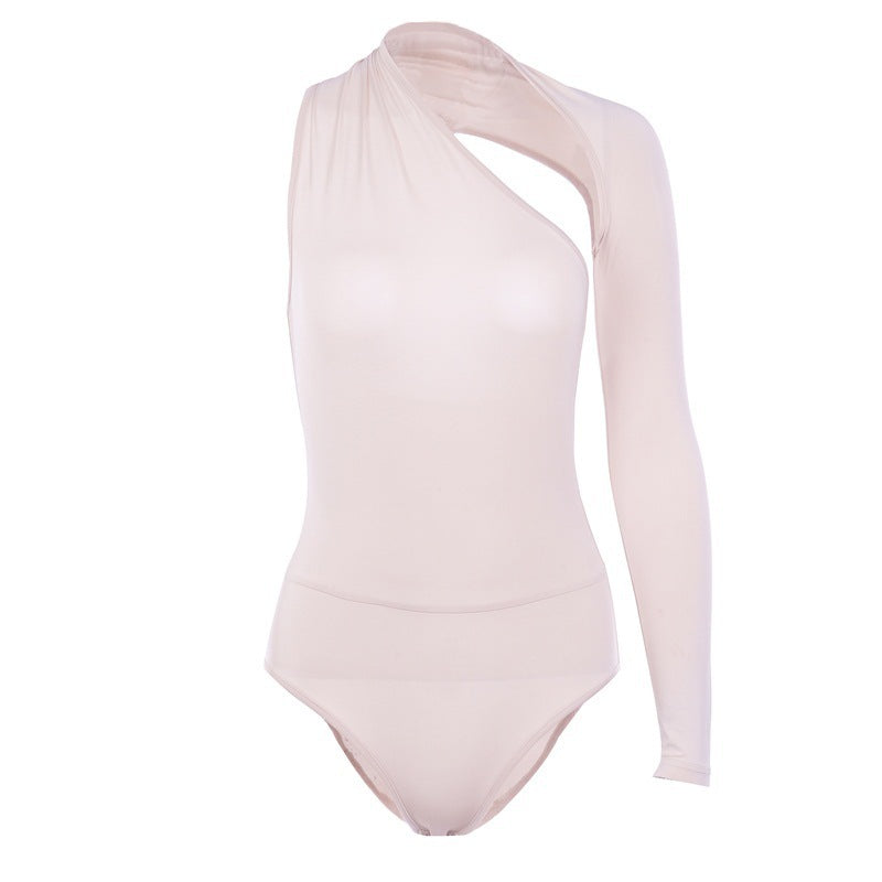 Sexy one-shoulder tight bodysuit milk silk bottoming shirt
