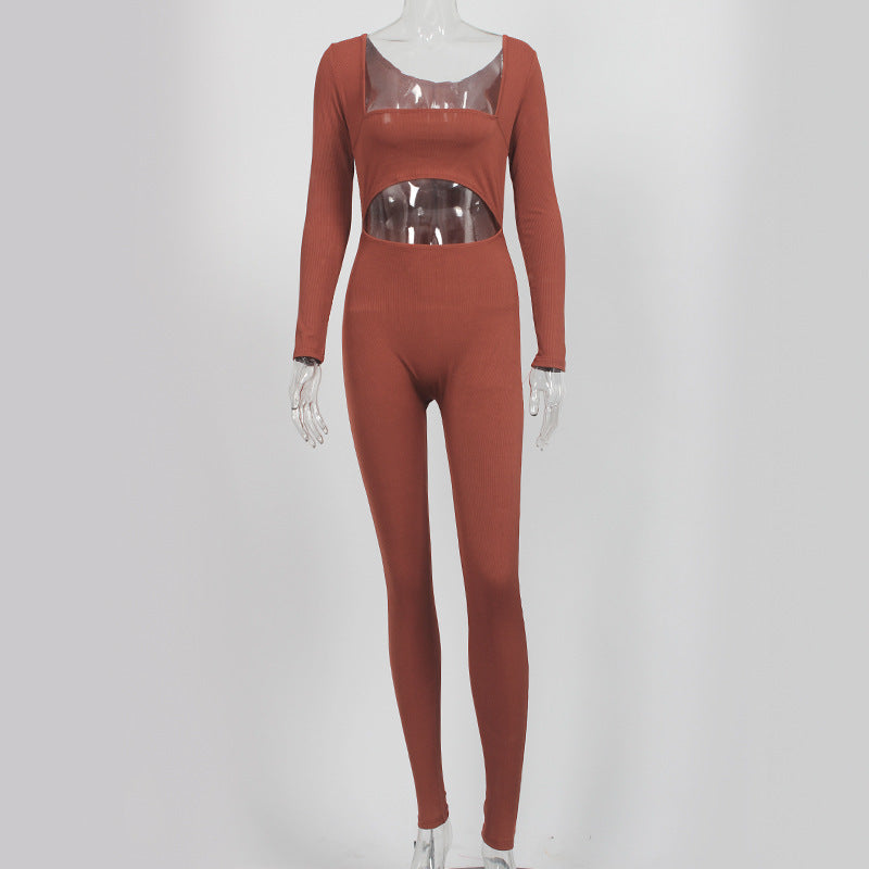 Women's Tight-fitting Sexy Long-sleeved Open-waist Jumpsuit