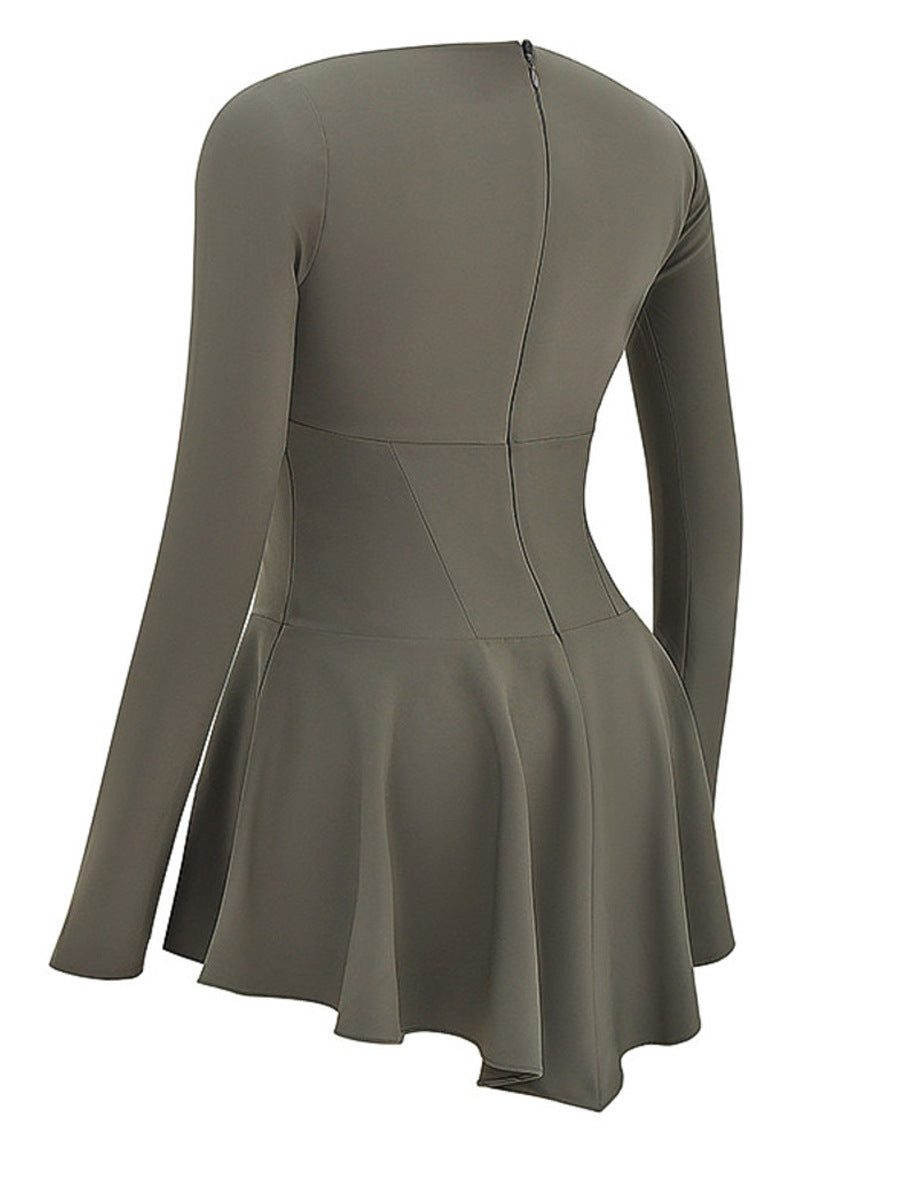 Women's Clothing Dress U-neck Long-sleeved