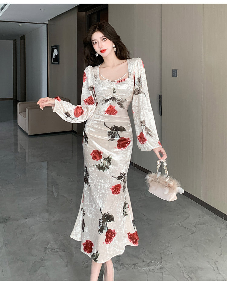 Square Collar Velvet Retro Hot Girl Dress