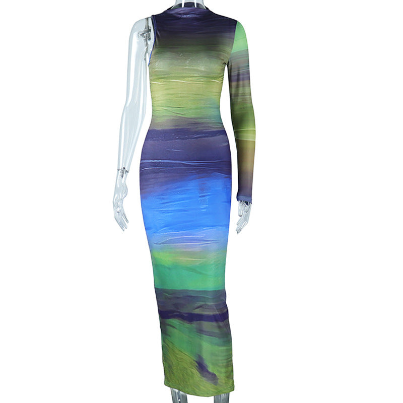 Long Sleeve Printed Medium Length Pencil Skirt