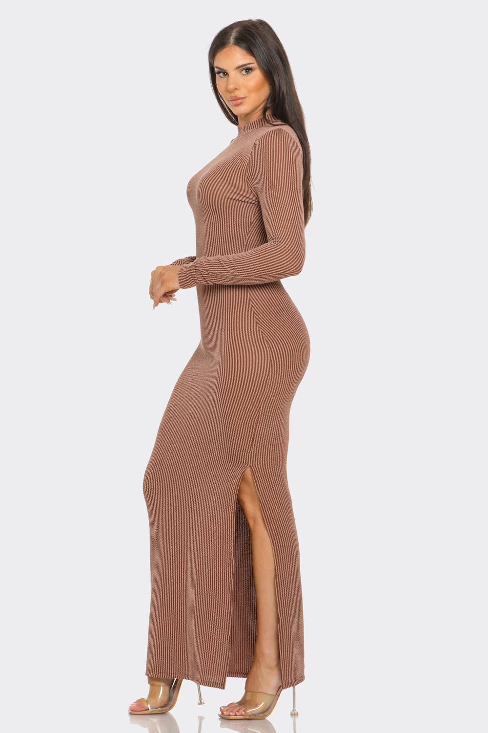 Two Tone All Over Striped Pattern Side Slit Dress