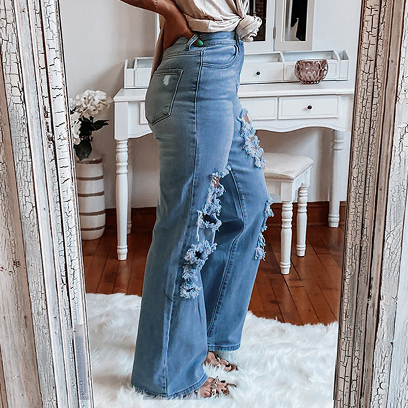 Washed And Worn Straight-leg Distressed Jeans