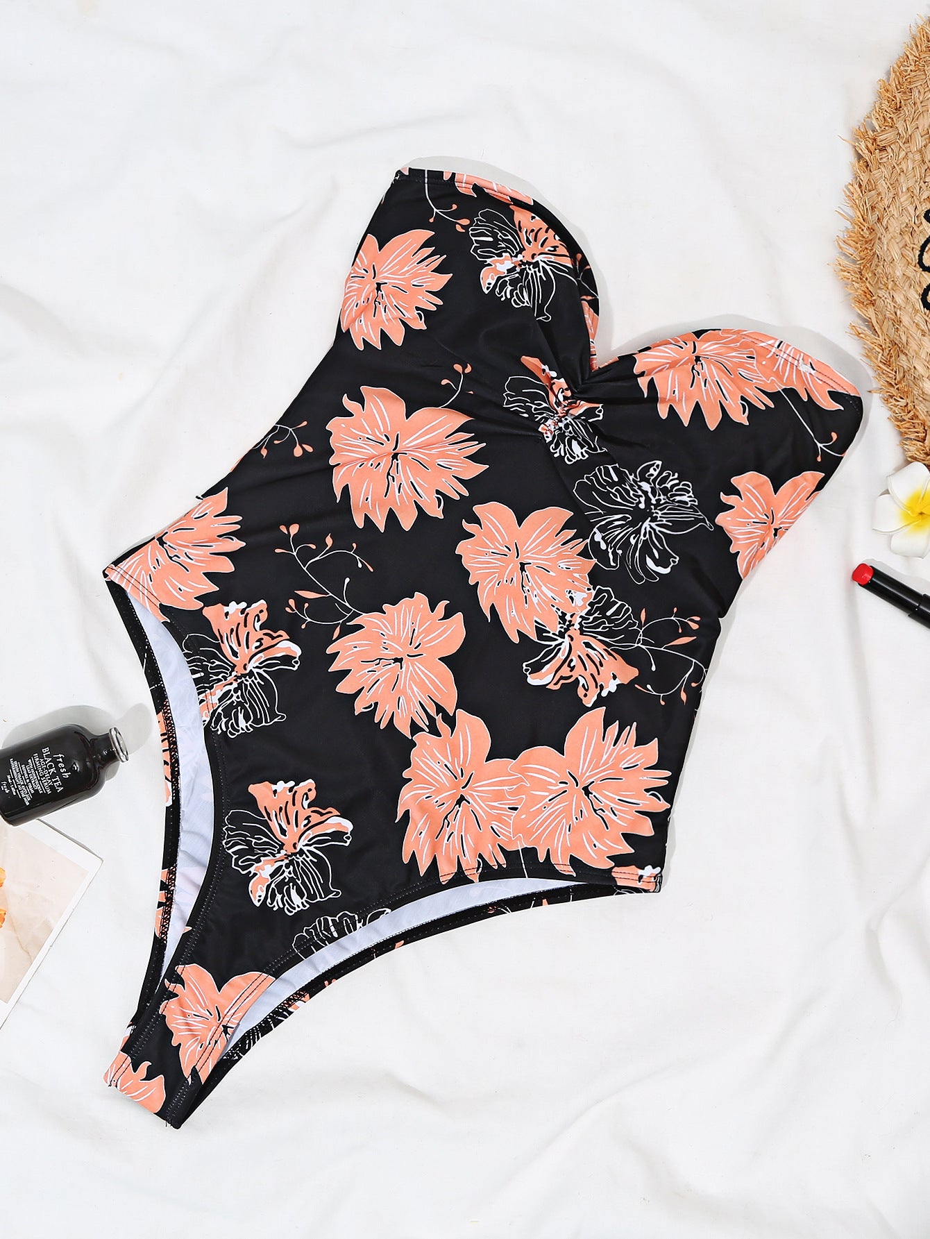 Sexy Strappy Big Flower Print One-piece Swimsuit