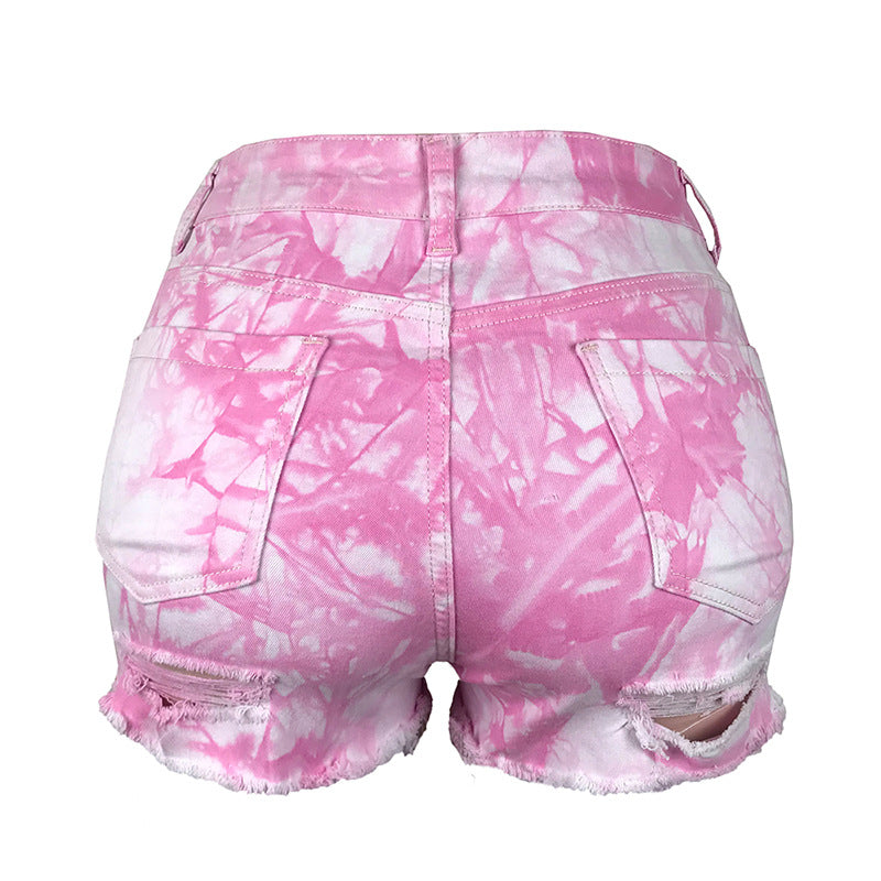 Explosive Style Elastic Ripped Hole Ladies Denim Shorts