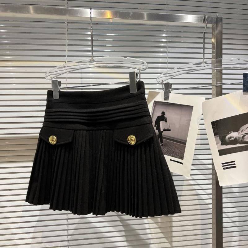 All-match High-waisted Slim Rhinestone Buckle Pleated Pleated Skirt Women's Short