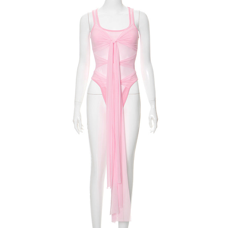 Top Mesh See-through Tight Jumpsuit