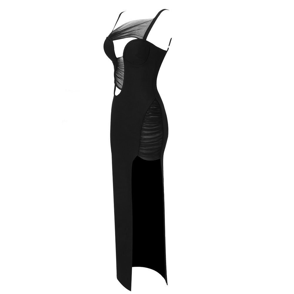Slit Long Mesh See-through Irregular Dress