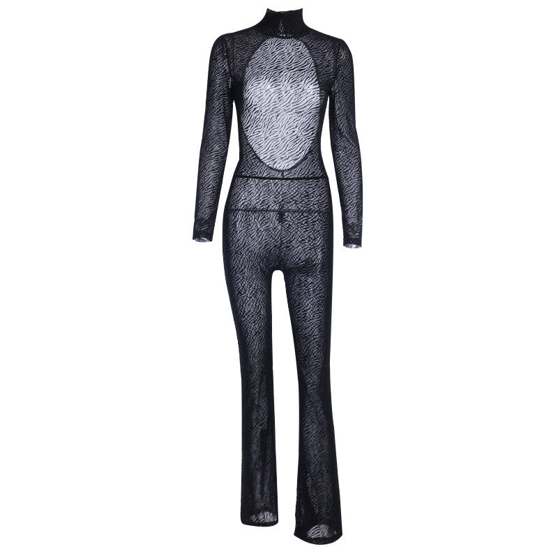 Animal print long sleeve jumpsuit