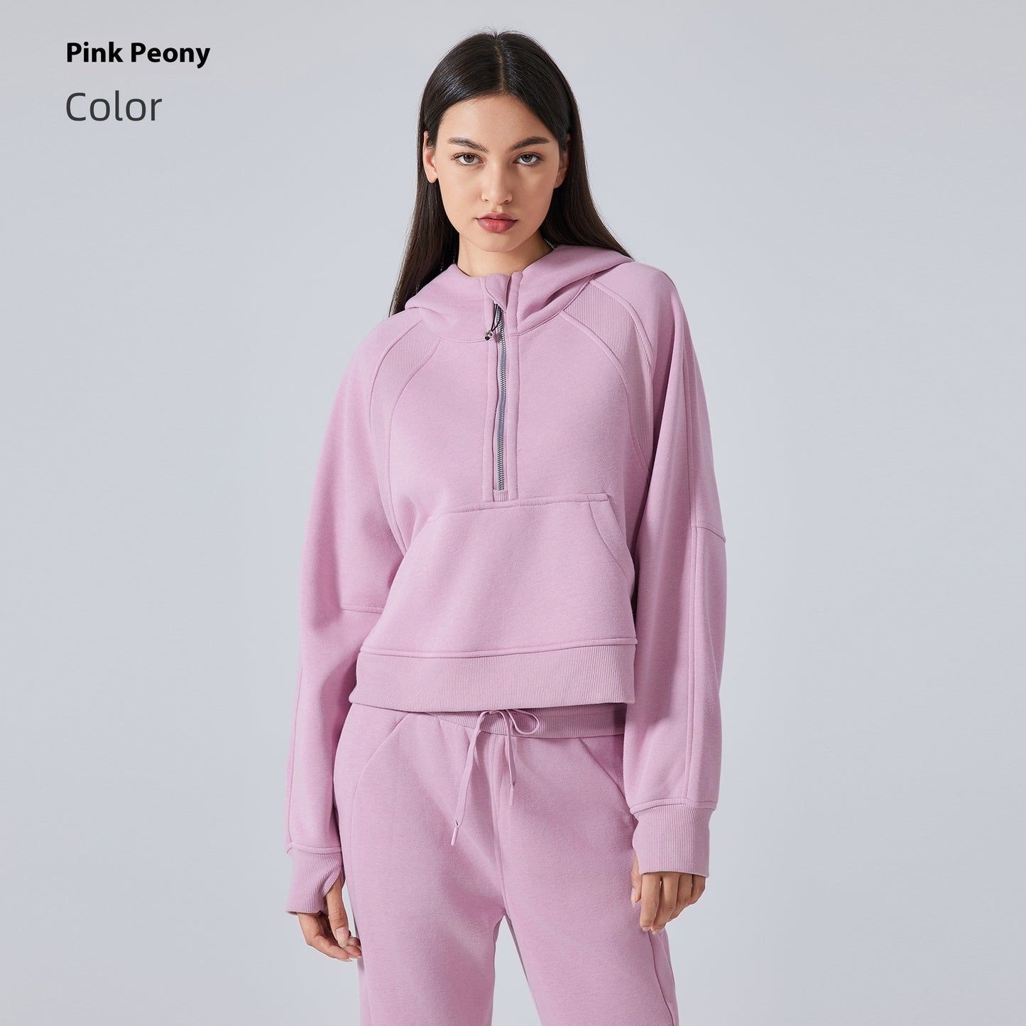 Fleece-lined Warm Yoga Clothes Half Zipper Hooded Sweater