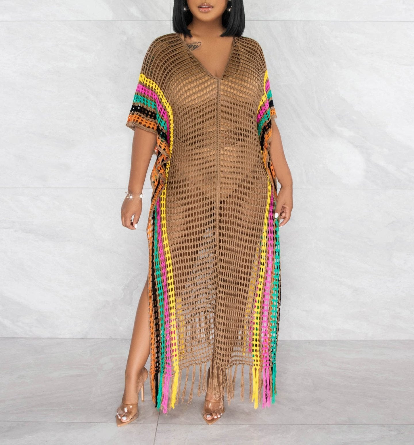 Hand Crochet Knitted Tassel Color Matching Beach Skirt